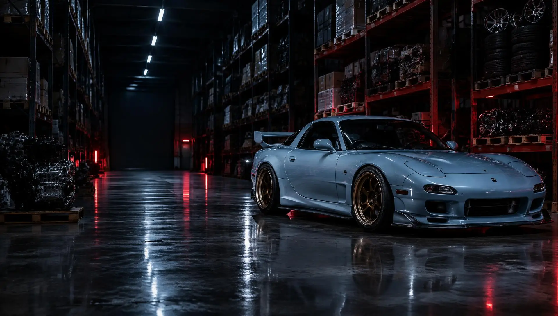 Modified rotary coupe inside the C-Line parts warehouse